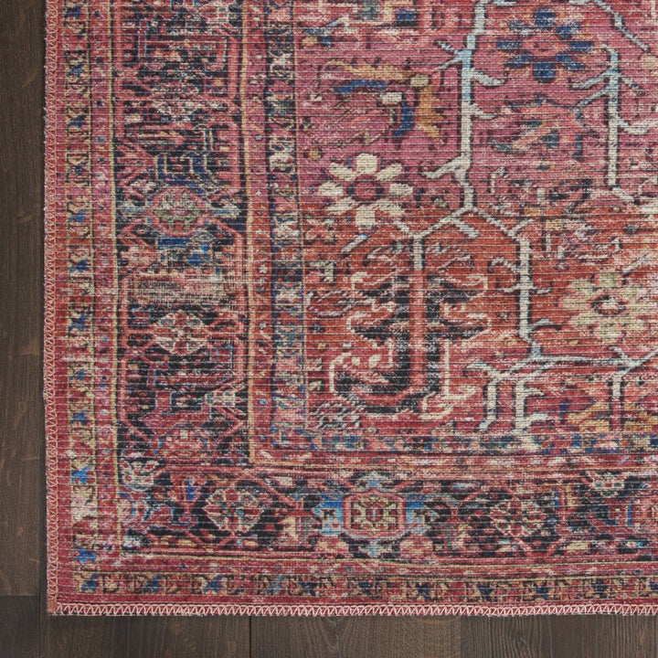 9 x 12 Red Floral Power Loom Distressed Area Rug Image 3