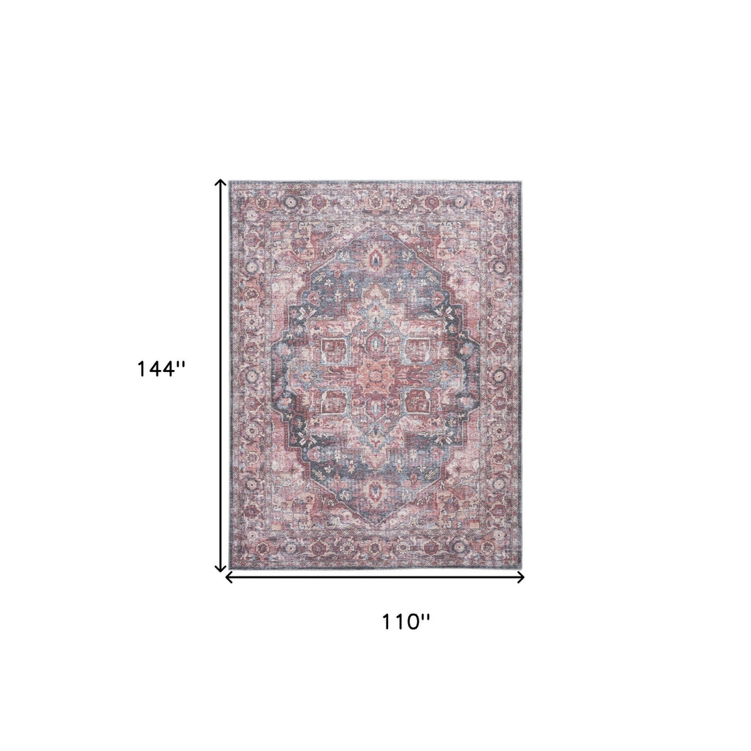 9 X 12 Red Floral Power Loom Distressed Washable Area Rug Image 5