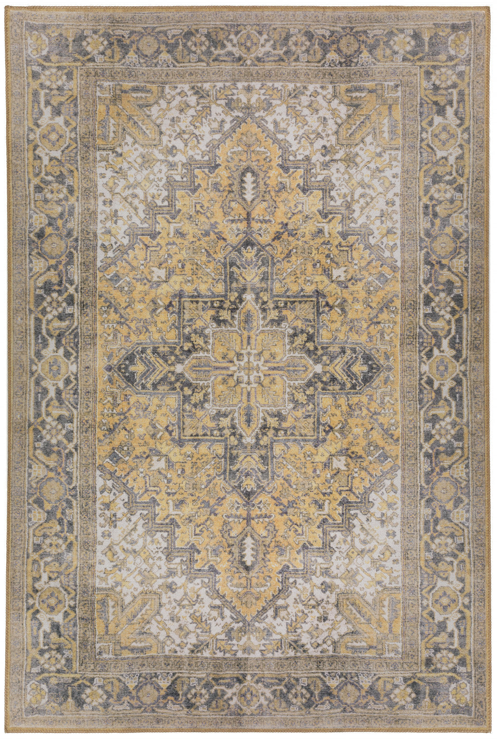 9 X 13 Gold Oriental Distressed Non Skid Area Rug Image 1