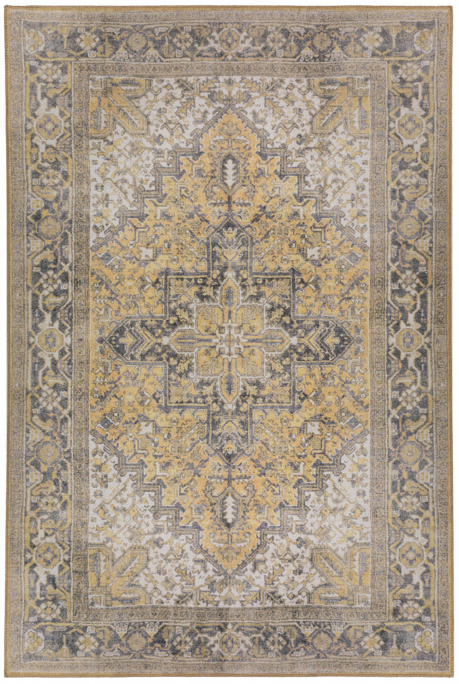 9 X 13 Gold Oriental Distressed Non Skid Area Rug Image 1