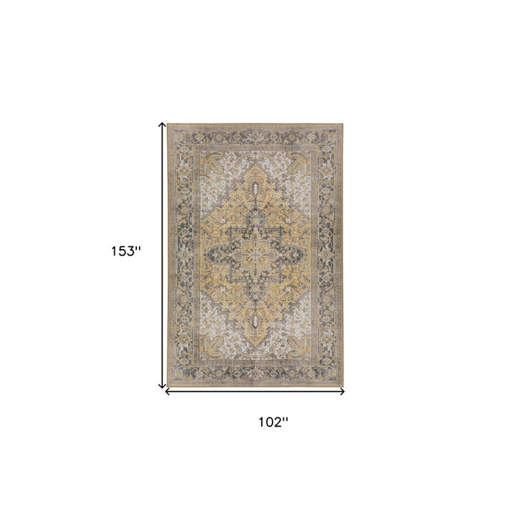 9 X 13 Gold Oriental Distressed Non Skid Area Rug Image 9