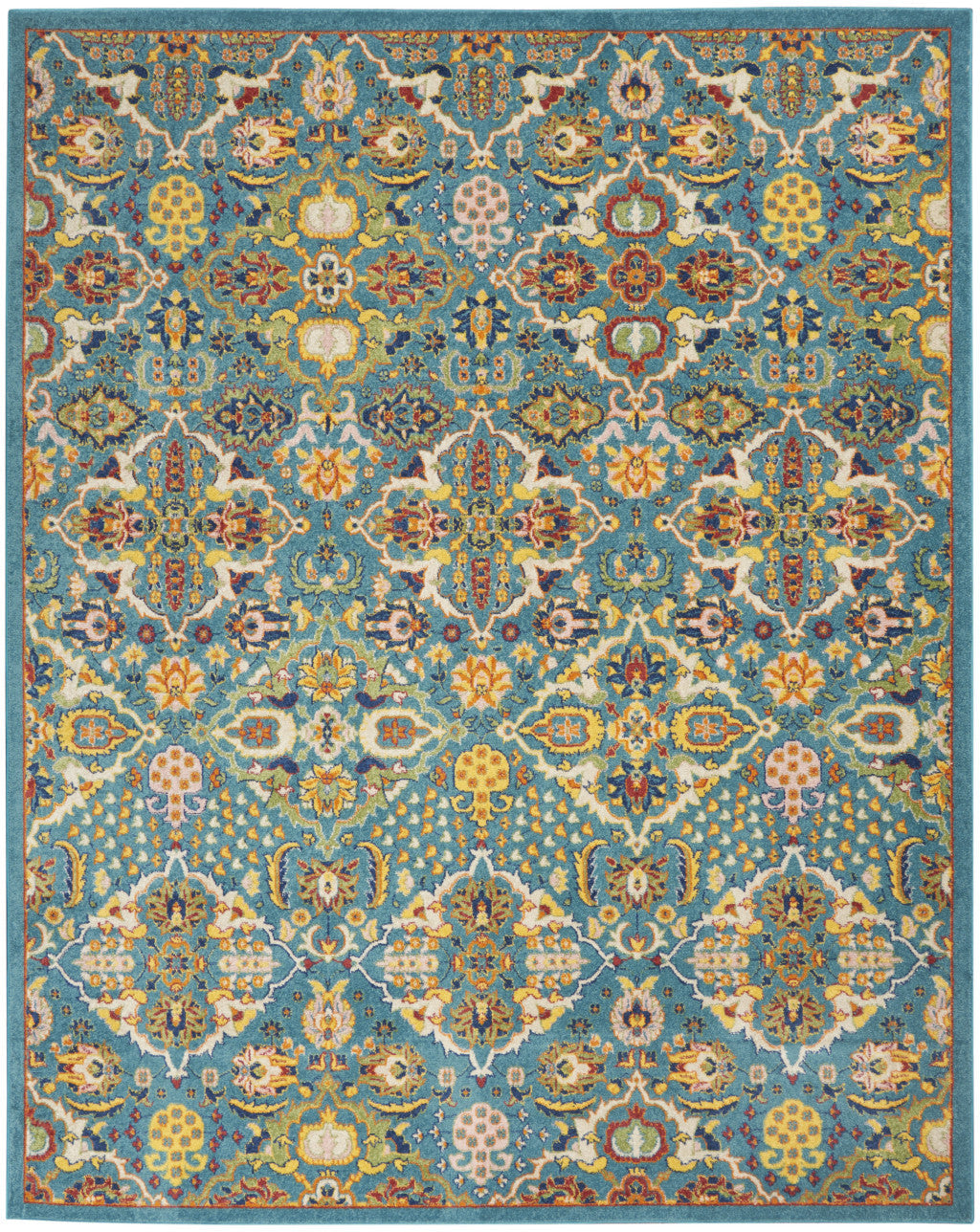 9 x 12 Teal and Gold Floral Power Loom Area Rug Image 1