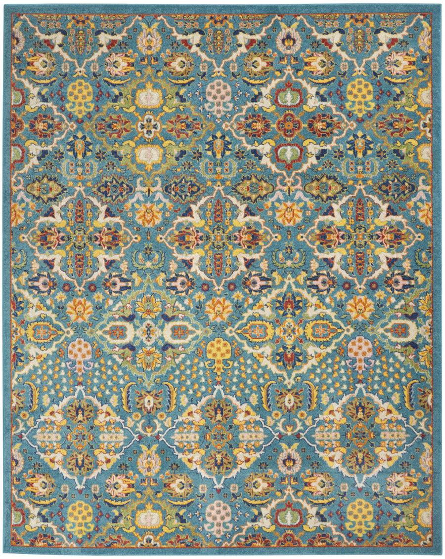 9 x 12 Teal and Gold Floral Power Loom Area Rug Image 1