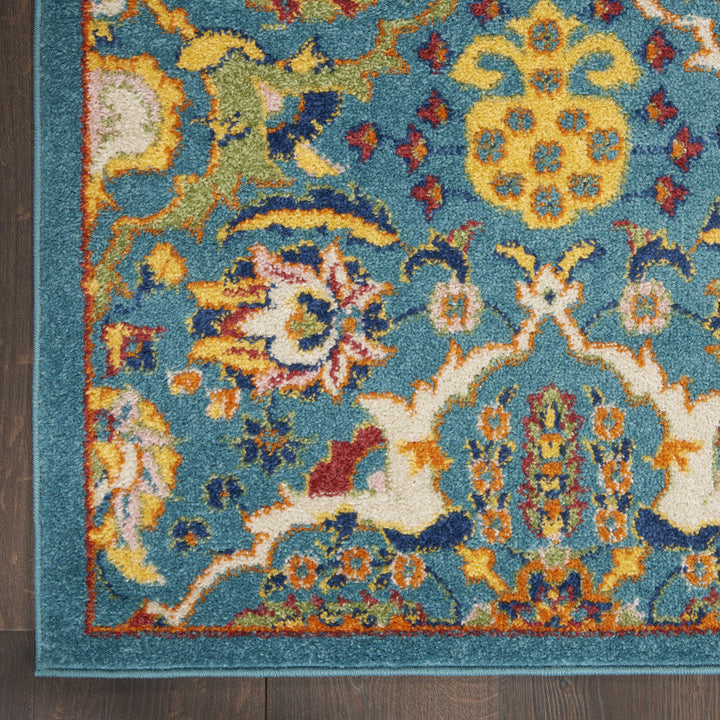 9 x 12 Teal and Gold Floral Power Loom Area Rug Image 2