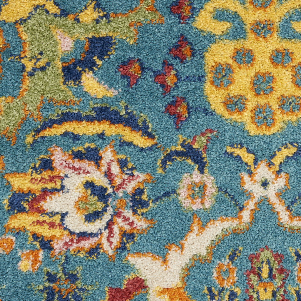 9 x 12 Teal and Gold Floral Power Loom Area Rug Image 4