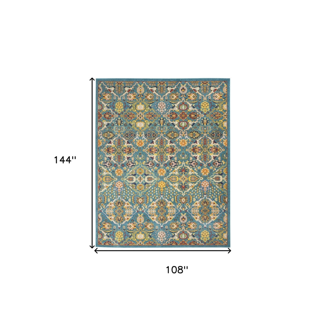 9 x 12 Teal and Gold Floral Power Loom Area Rug Image 6