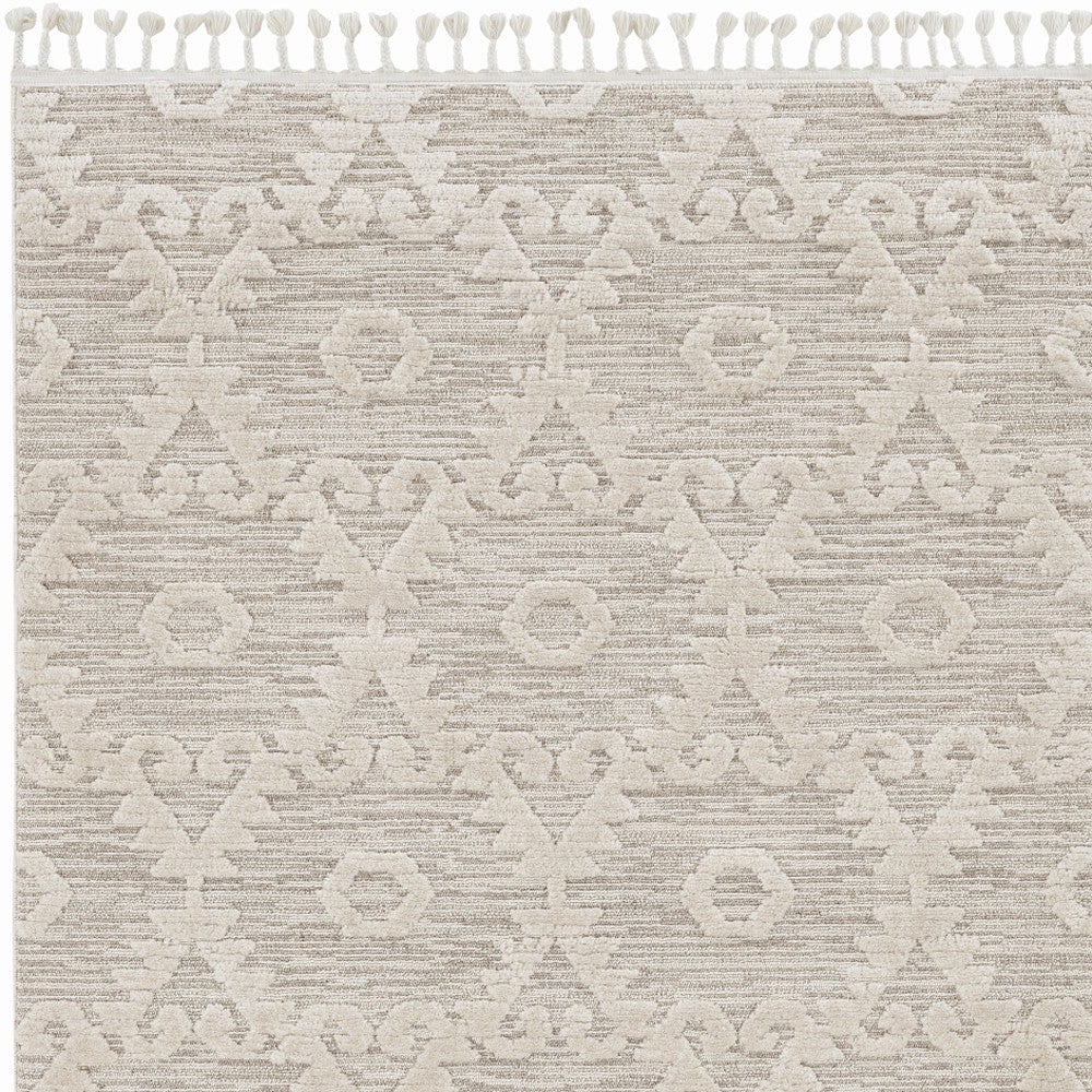 9 X 13 Beige and Ivory Geometric Area Rug Image 6