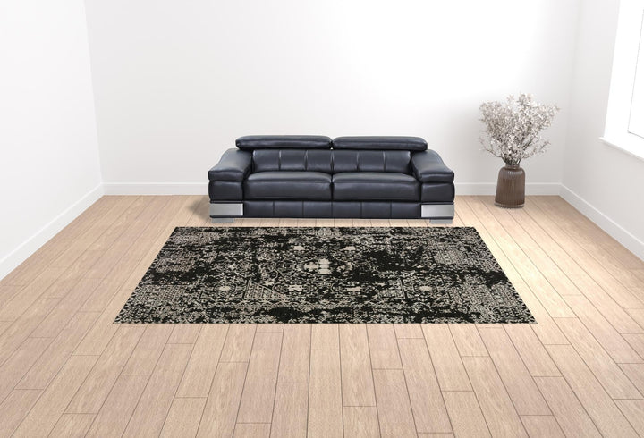 9 X 13 Black Oriental Area Rug With Fringe Image 2