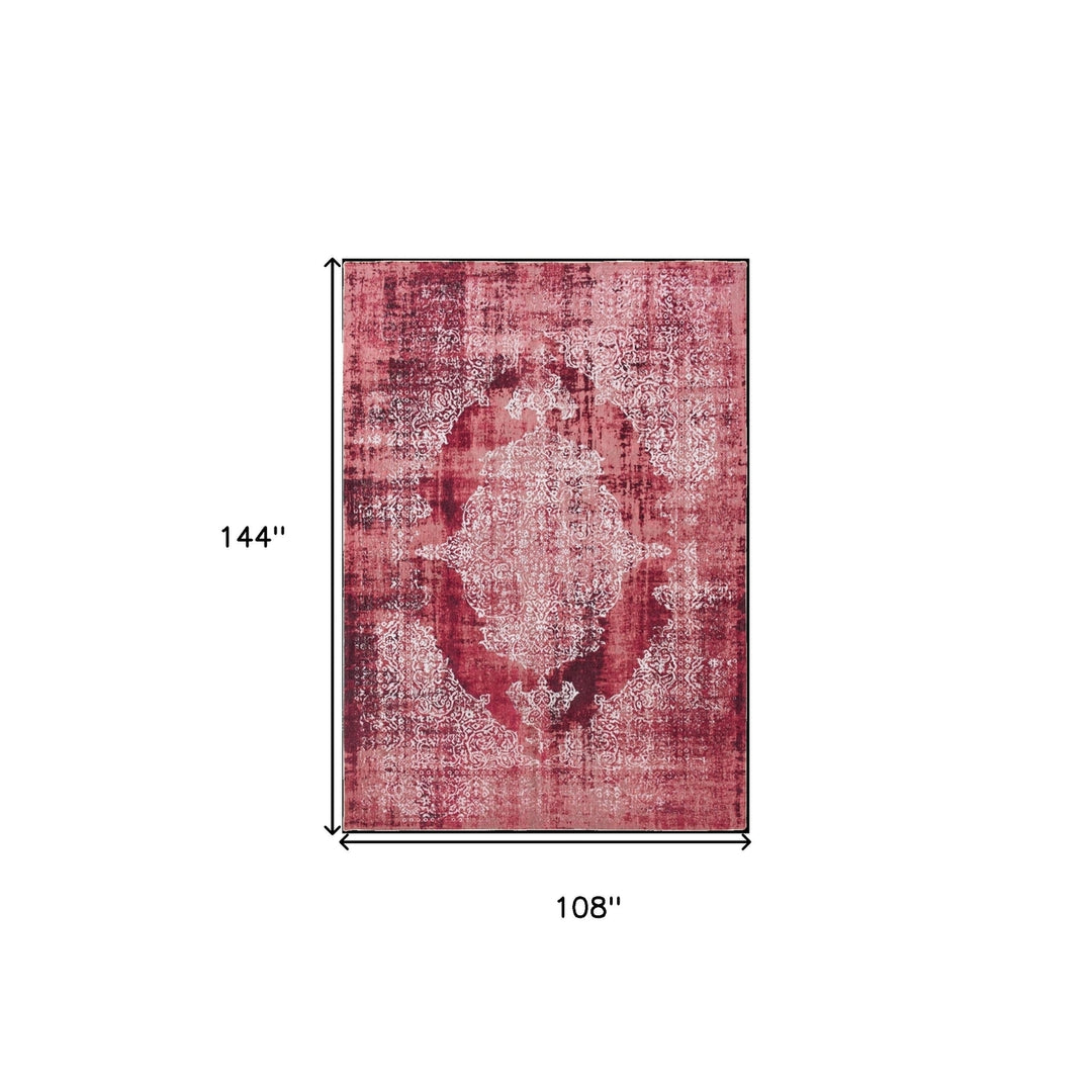 9 X 13 Red and White Oriental Non Skid Area Rug Image 3