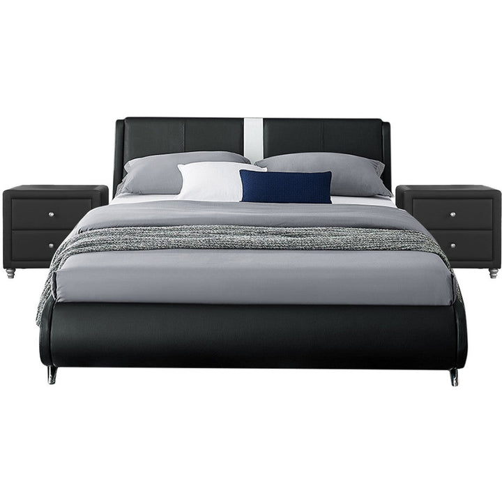 Black Platform Queen Bed with Two Nightstands Image 1