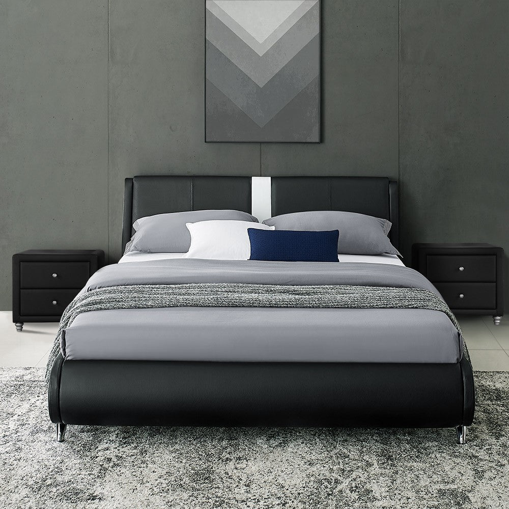 Black Platform Queen Bed with Two Nightstands Image 9