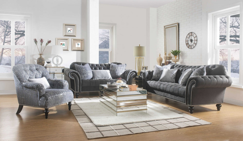 96" Dark Gray Velvet Sofa And Toss Pillows With Black Legs Image 2