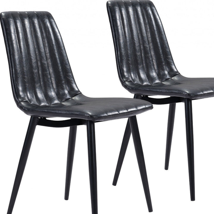 Set of Two Black Faux Leather Channel Scoop Dining Chairs Image 2