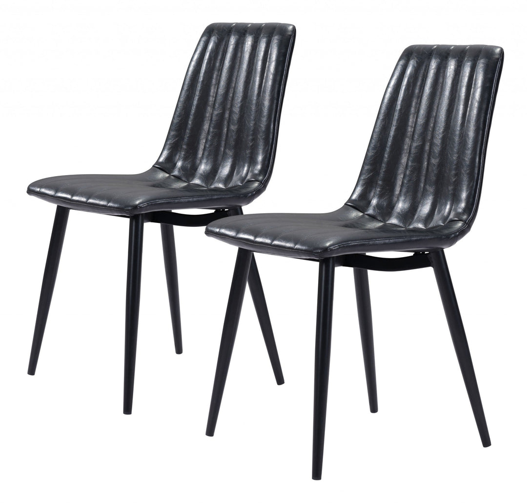 Set of Two Black Faux Leather Channel Scoop Dining Chairs Image 3