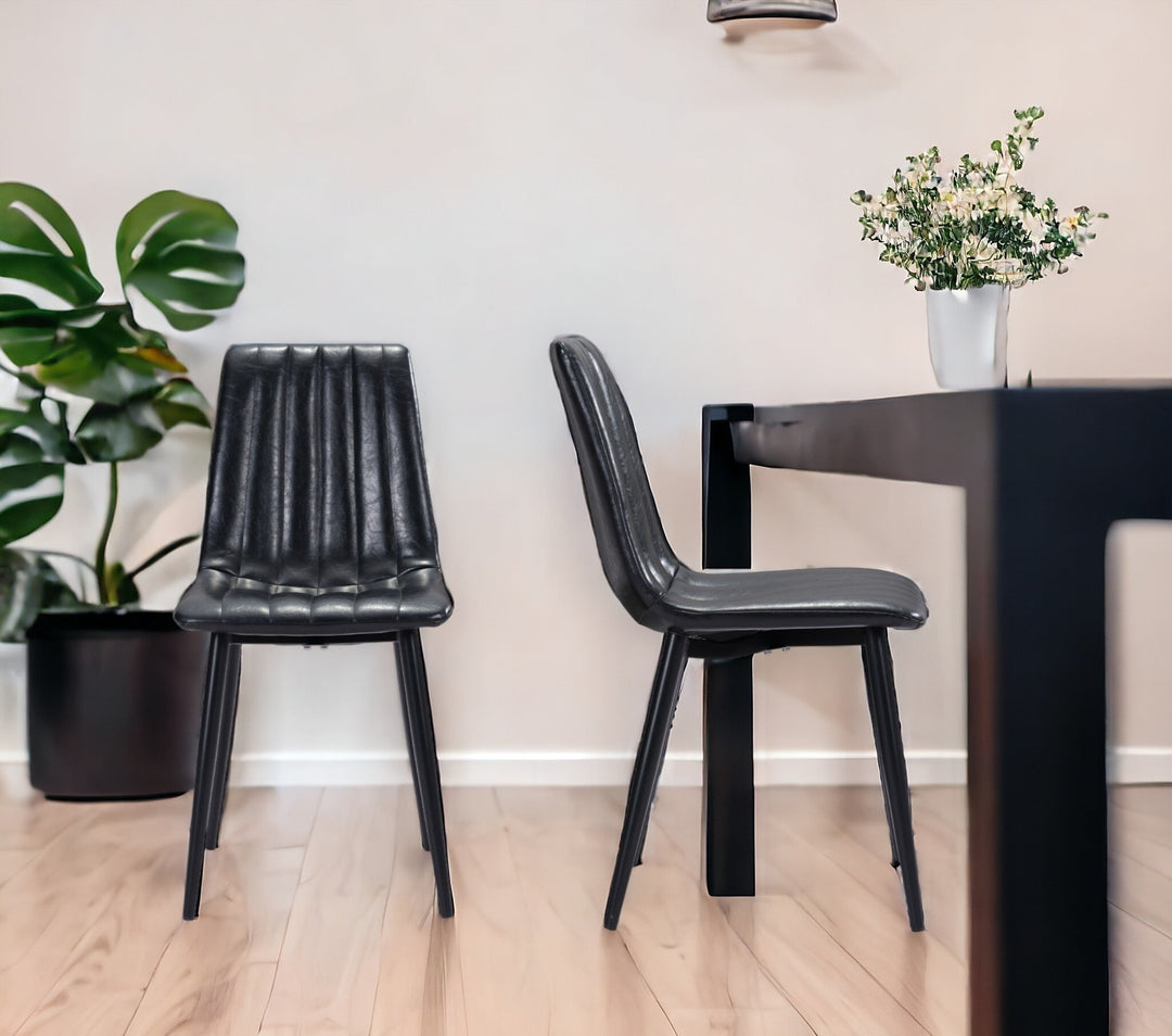 Set of Two Black Faux Leather Channel Scoop Dining Chairs Image 4