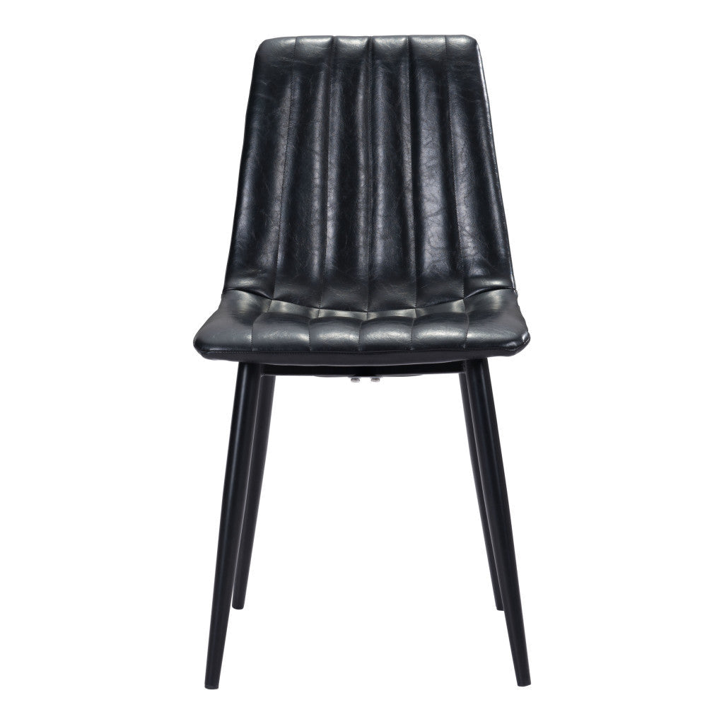 Set of Two Black Faux Leather Channel Scoop Dining Chairs Image 6