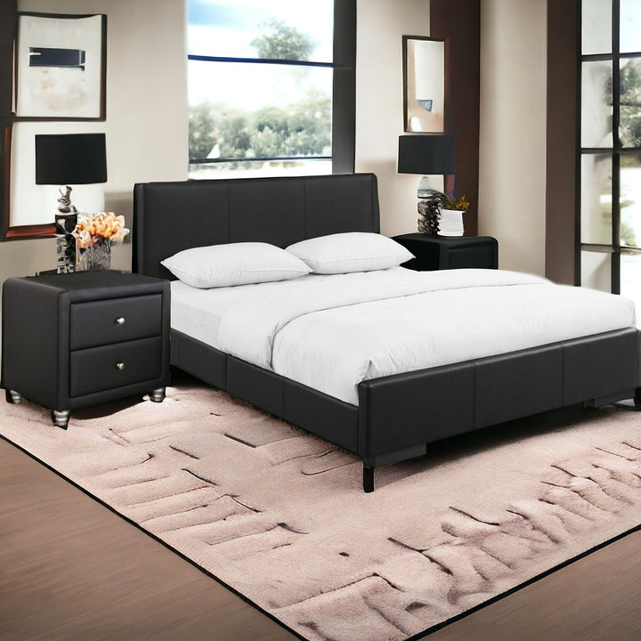 Solid Manufactured Wood Black Standard Bed Upholstered With Headboard Image 2