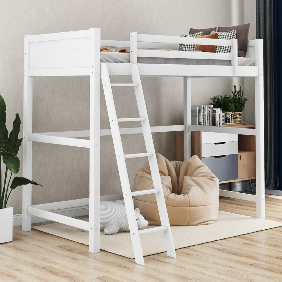 White Twin Size High Loft Bed Image 1