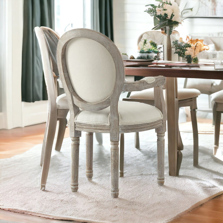 Tufted Gray and Brown Upholstered Linen Dining Arm Chair Image 3