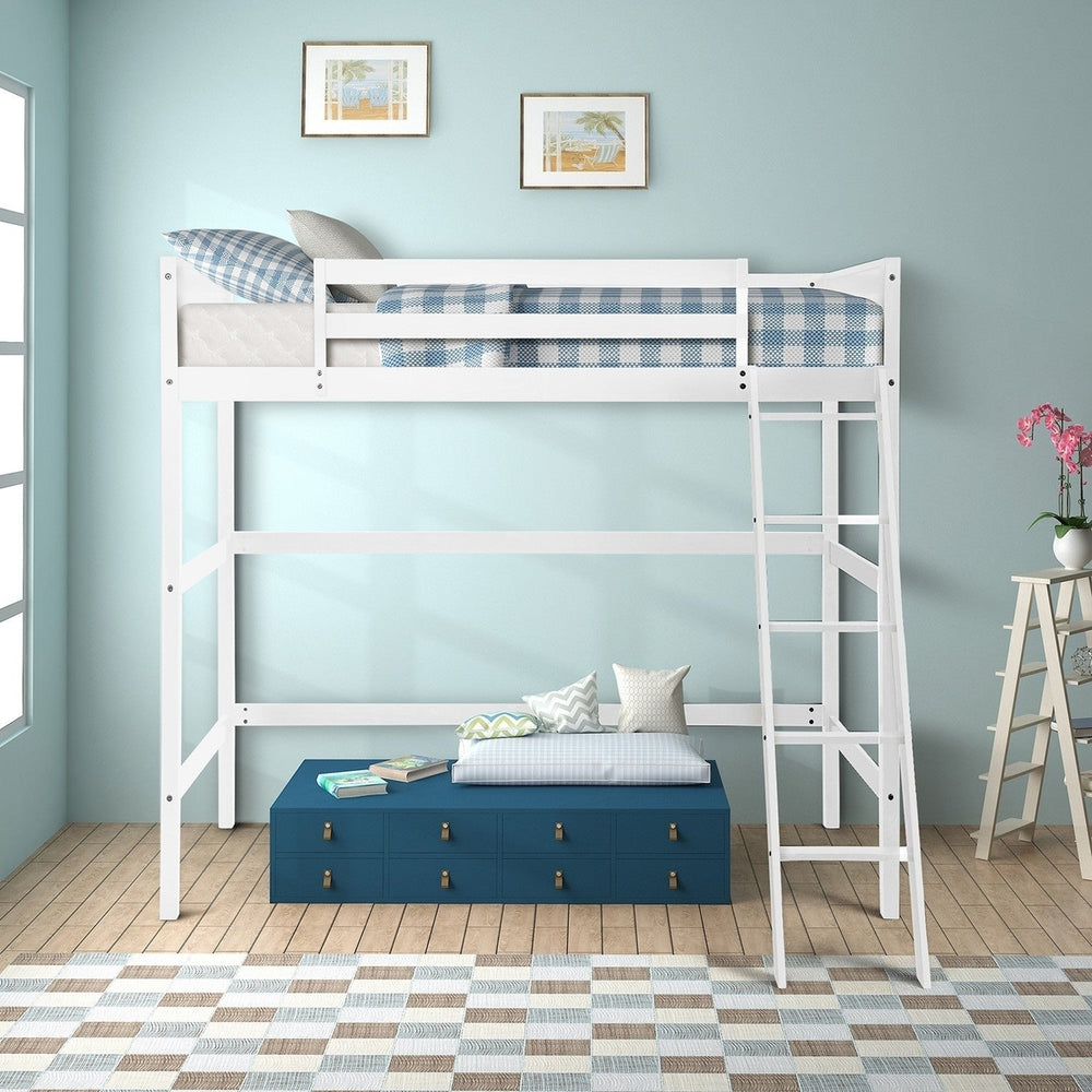 White Twin Size High Loft Bed Image 2