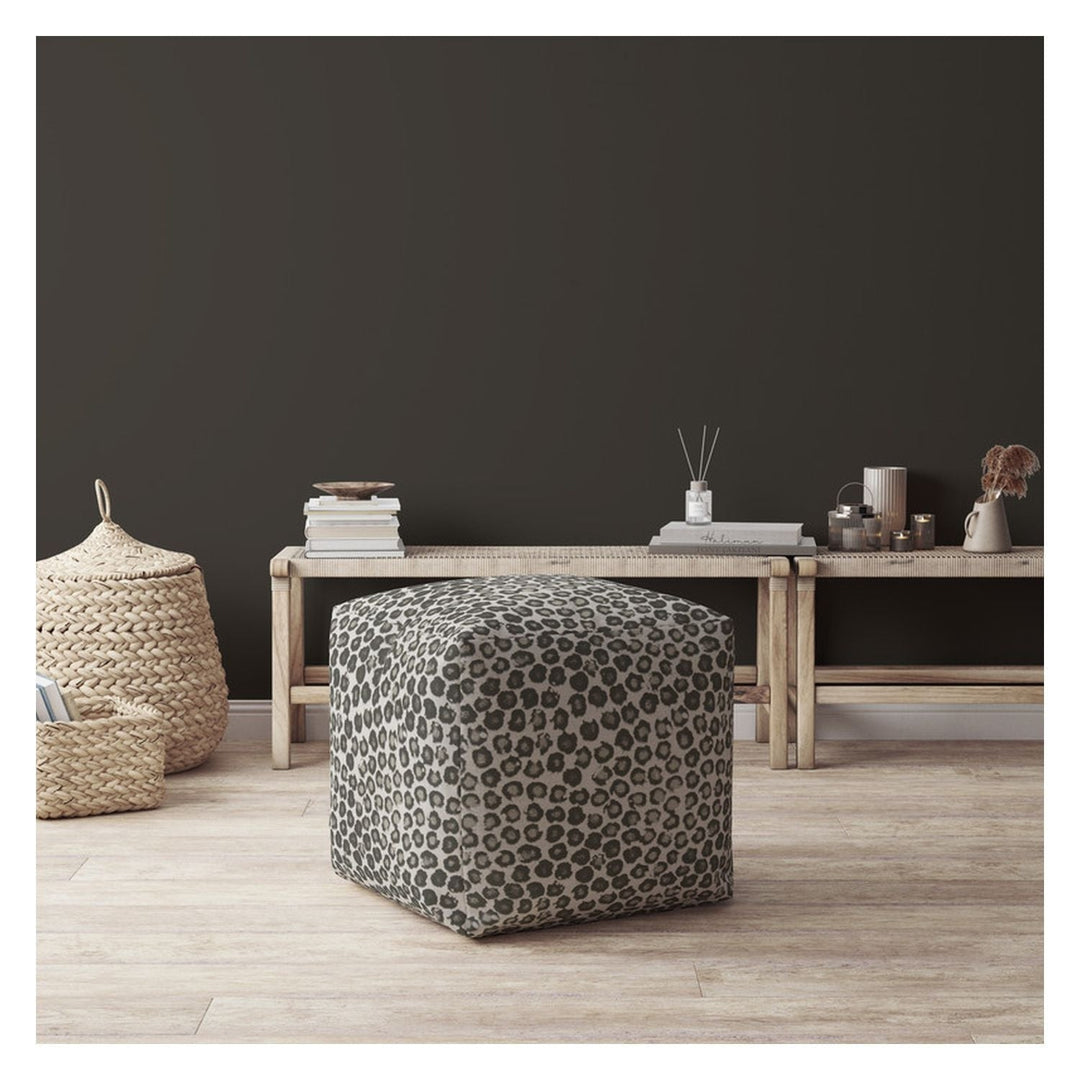 17" Beige Cotton Floral Pouf Ottoman Image 2