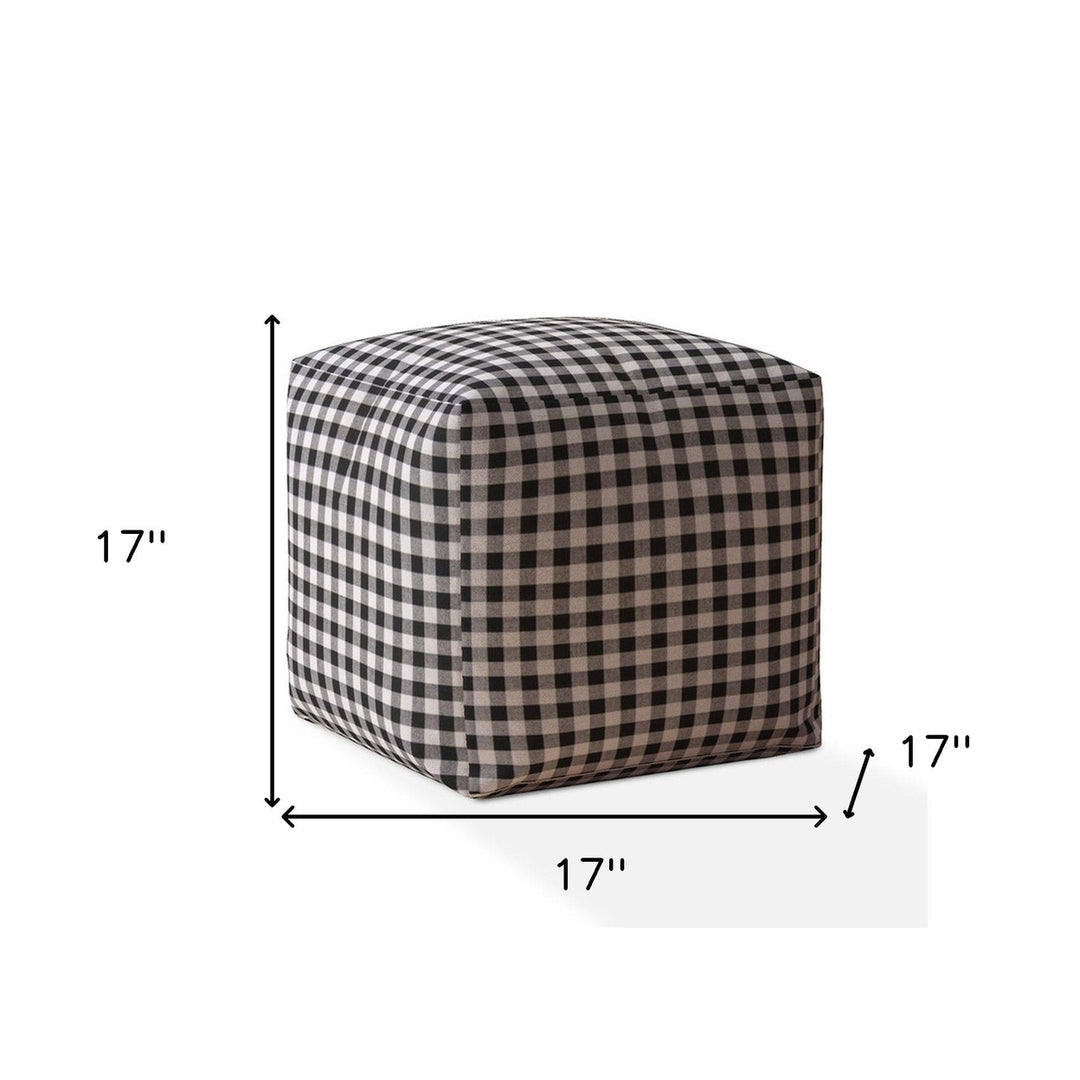 17" Black And Gray Cotton Gingham Pouf Cover Image 3