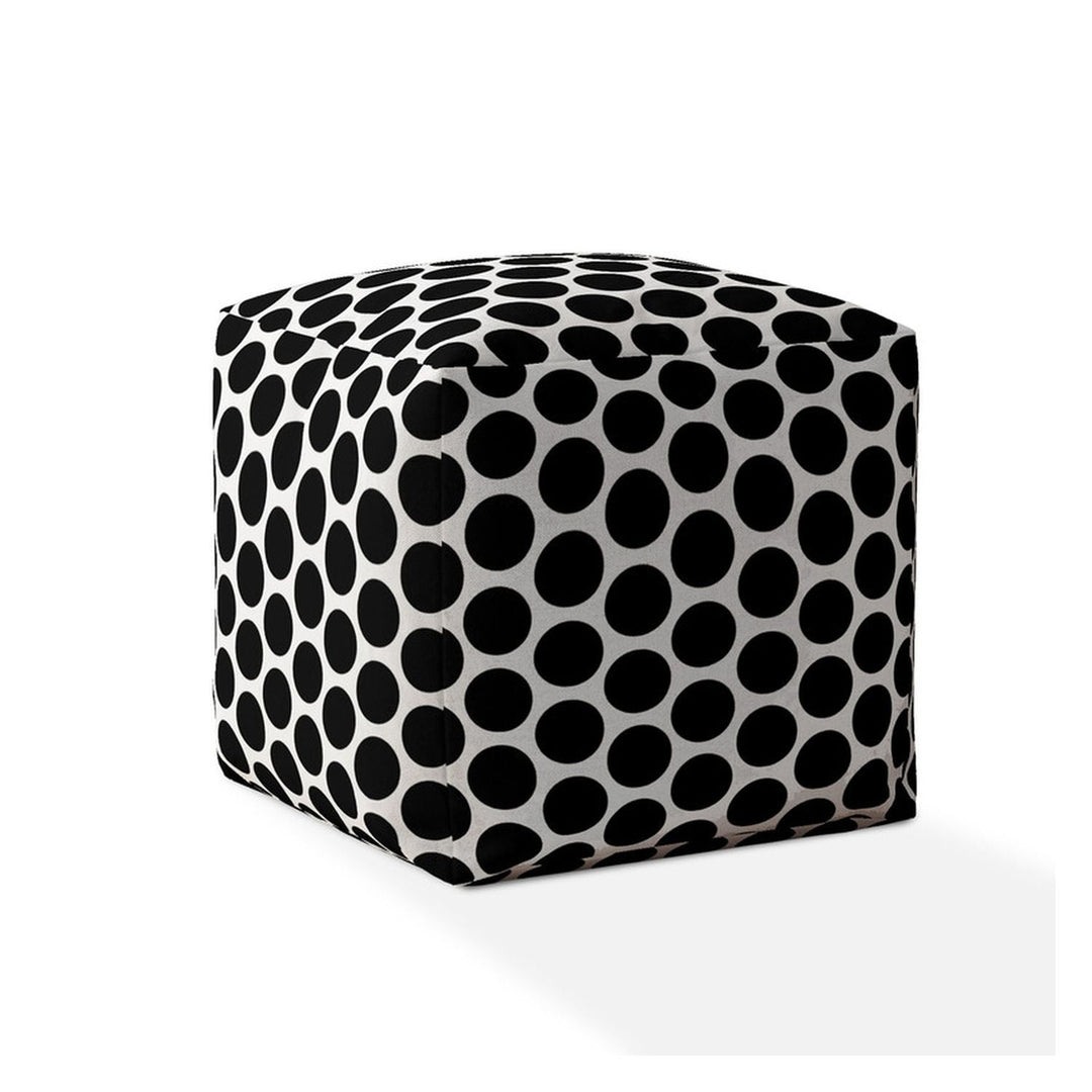 17" Black and White Cotton Polka Dots Pouf Ottoman Image 1