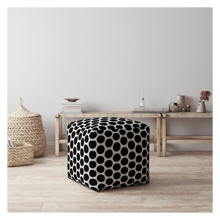 17" Black and White Cotton Polka Dots Pouf Ottoman Image 2