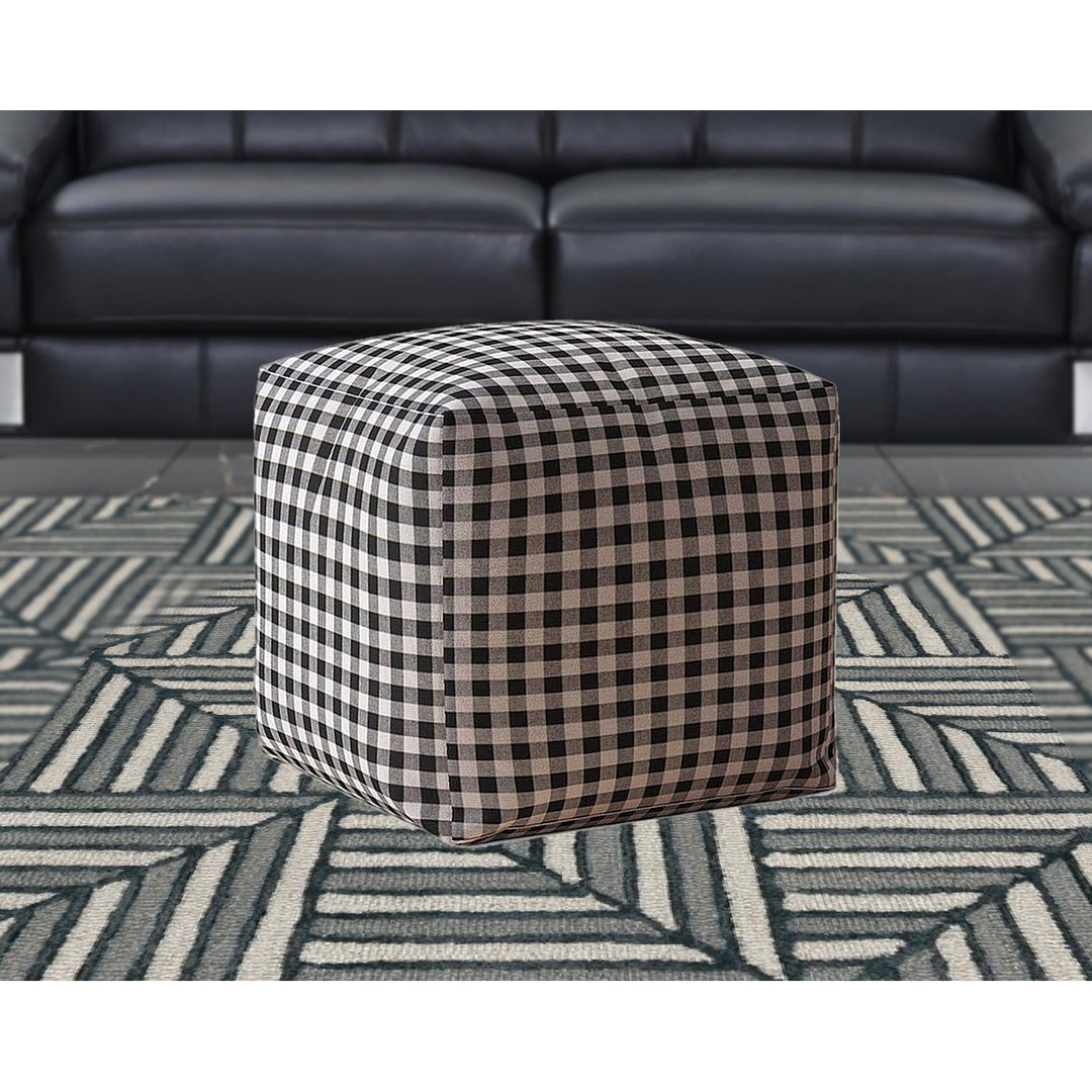 17" Black And Gray Cotton Gingham Pouf Cover Image 5