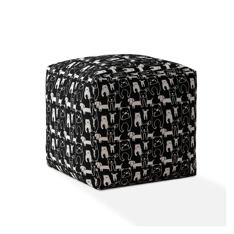 17" Black Cotton Animal Print Pouf Ottoman Image 1