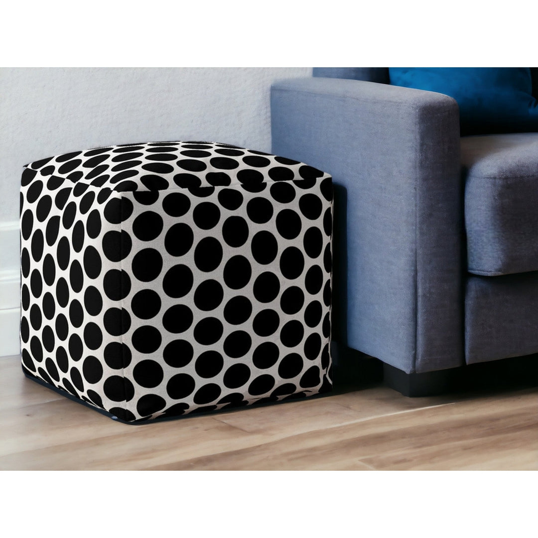 17" Black and White Cotton Polka Dots Pouf Ottoman Image 5