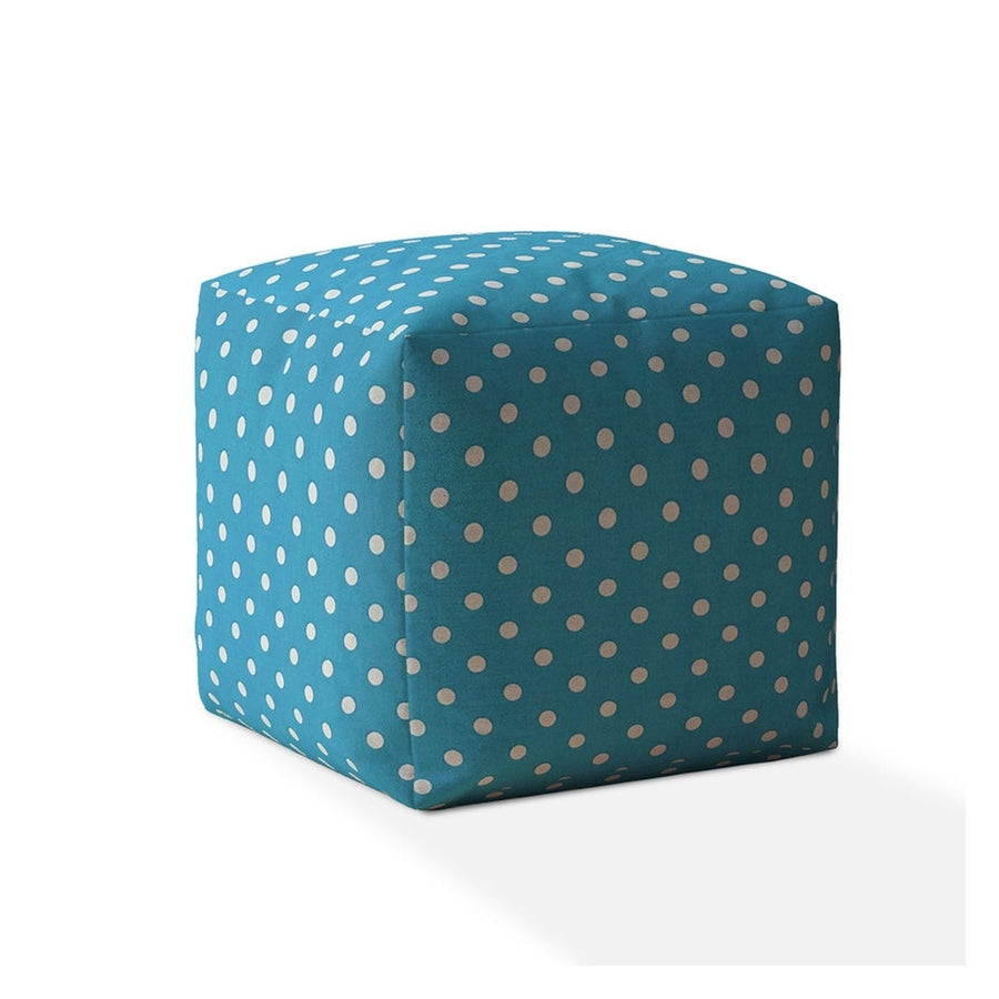 17" Blue And White Cotton Polka Dots Pouf Cover Image 1