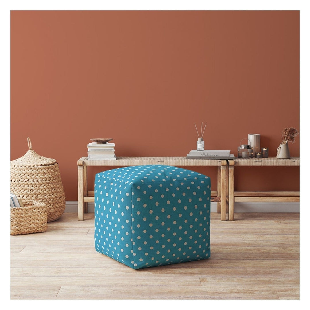 17" Blue And White Cotton Polka Dots Pouf Cover Image 2