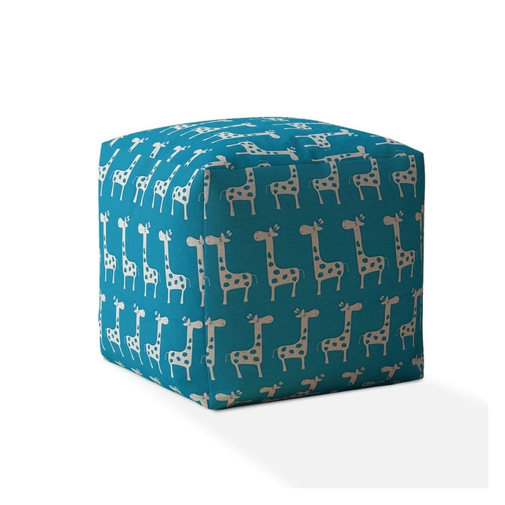 17" Blue and White Cotton Giraffe Pouf Ottoman Image 1