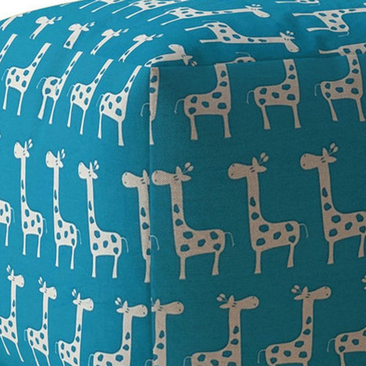 17" Blue And White Cotton Giraffe Pouf Cover Image 4