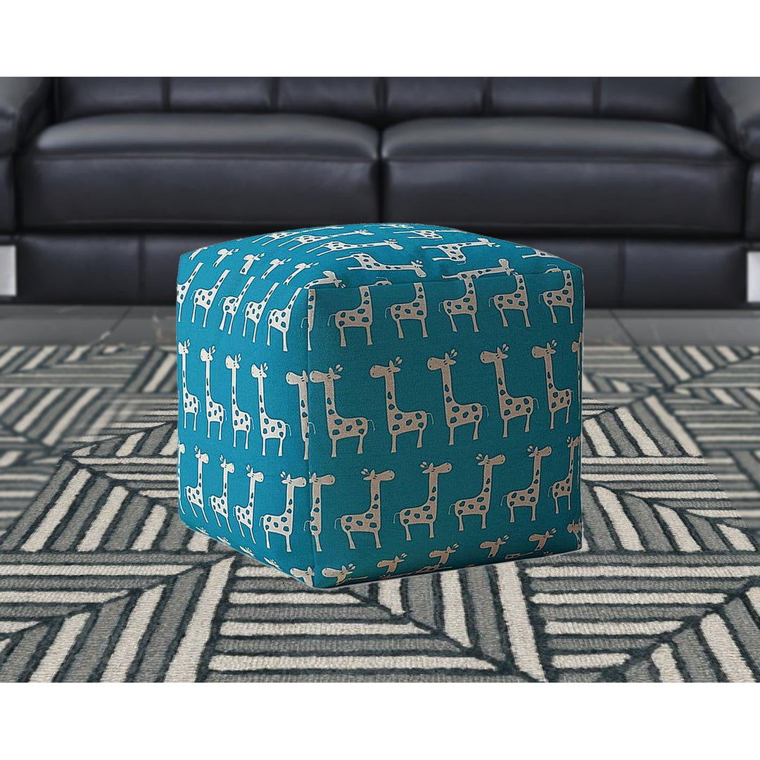 17" Blue And White Cotton Giraffe Pouf Cover Image 5