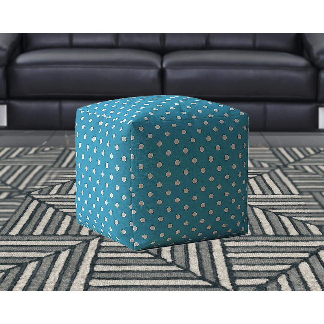 17" Blue And White Cotton Polka Dots Pouf Cover Image 5