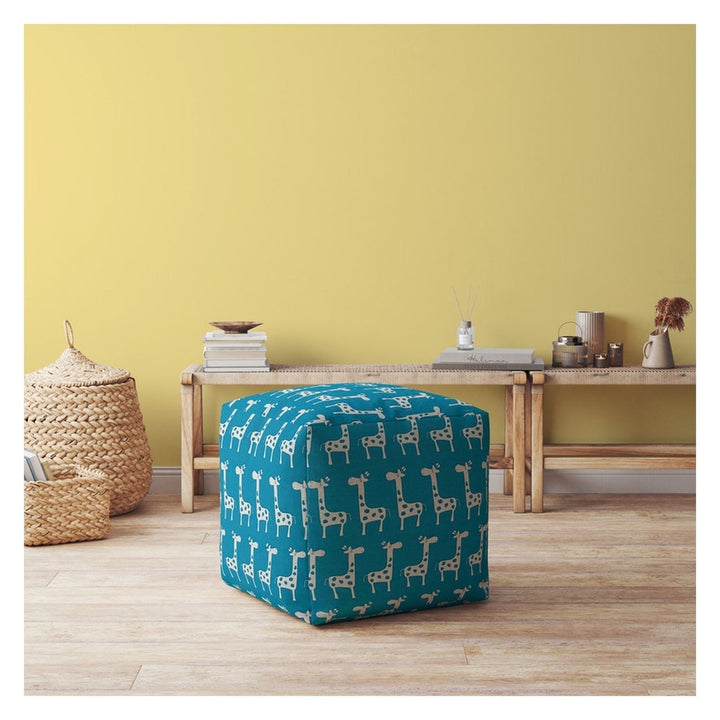 17" Blue and White Cotton Giraffe Pouf Ottoman Image 2