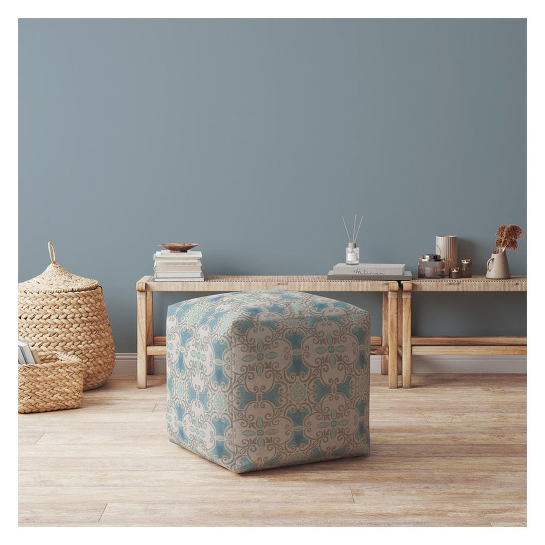 17" Blue Cotton Ikat Pouf Cover Image 2