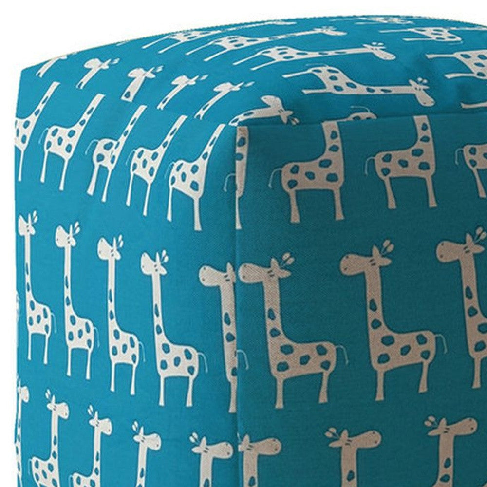 17" Blue and White Cotton Giraffe Pouf Ottoman Image 4