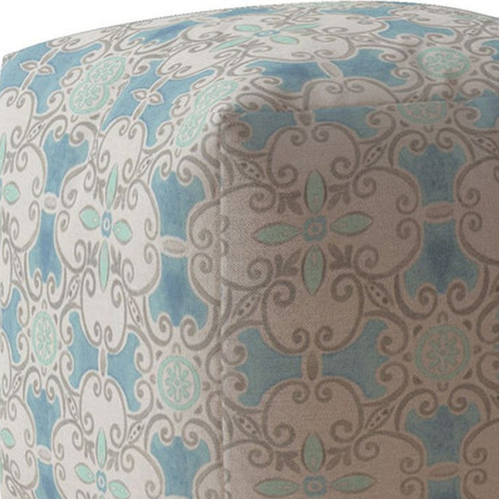 17" Blue Cotton Ikat Pouf Ottoman Image 4