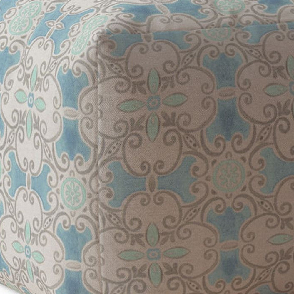 17" Blue Cotton Ikat Pouf Cover Image 4