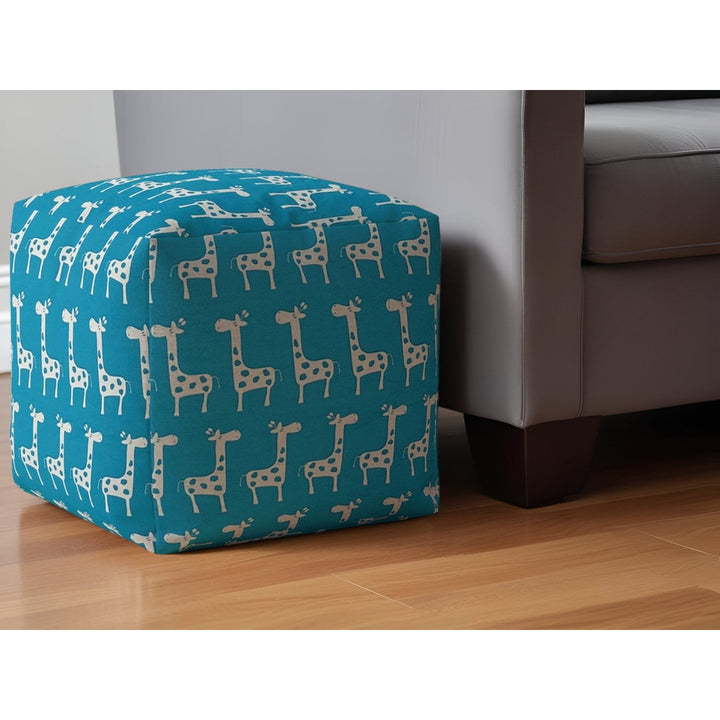 17" Blue and White Cotton Giraffe Pouf Ottoman Image 5