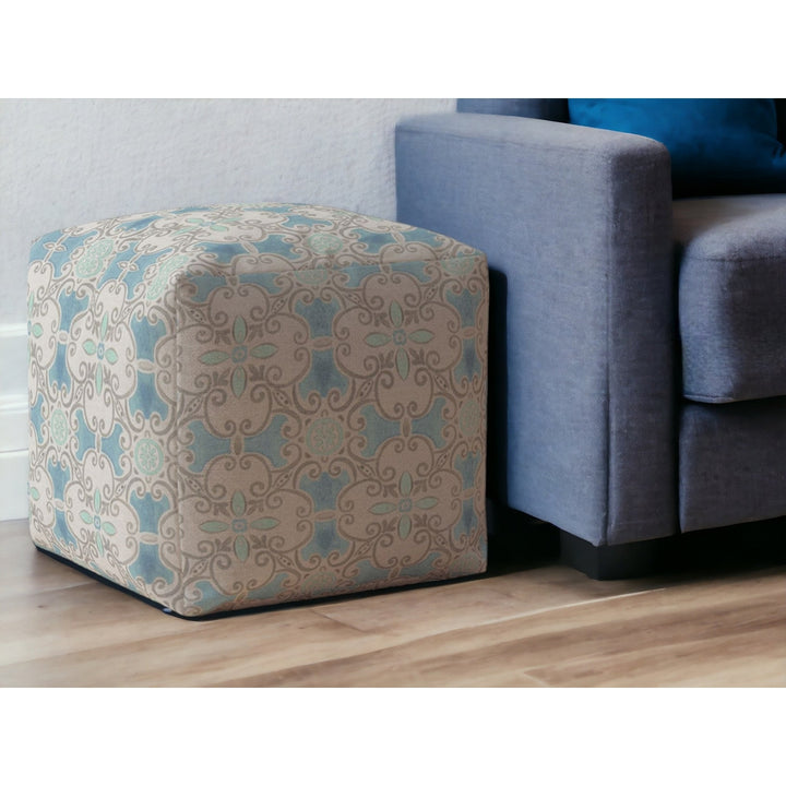 17" Blue Cotton Ikat Pouf Ottoman Image 5