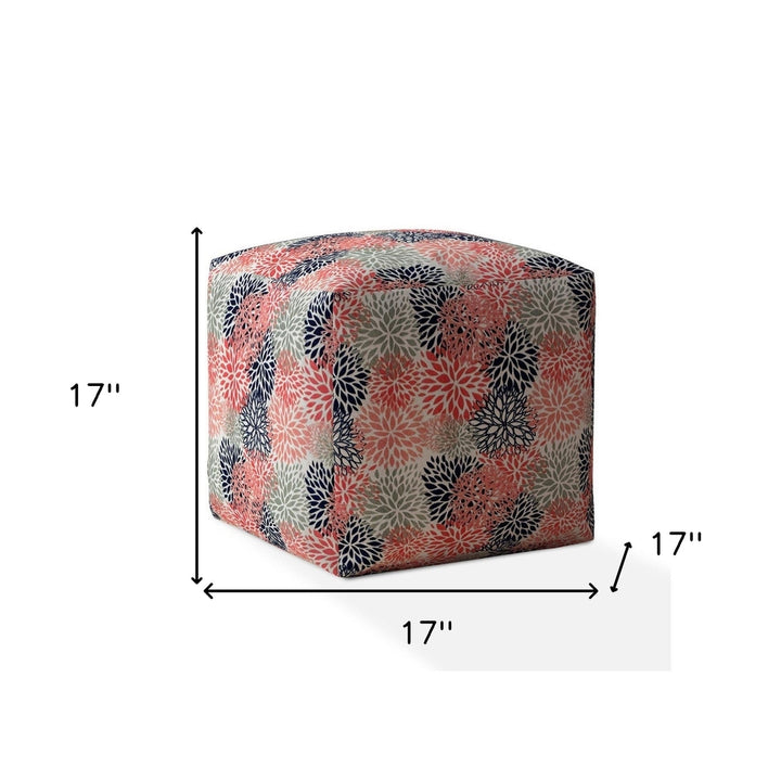 17" Coral Polyester Floral Pouf Ottoman Image 3