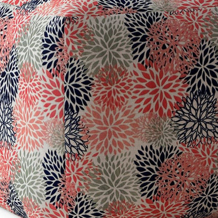 17" Coral Polyester Floral Pouf Ottoman Image 4