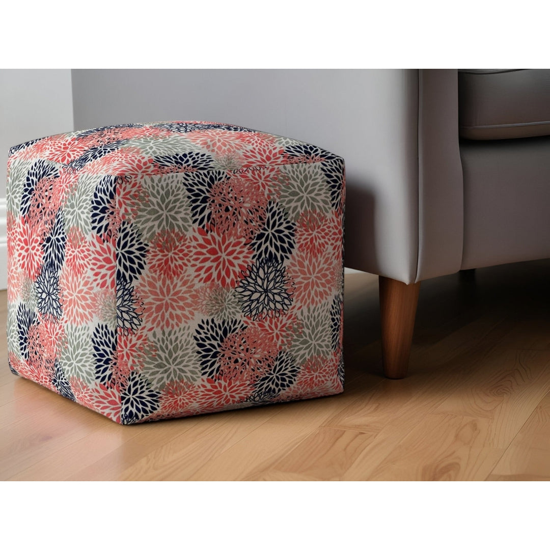 17" Coral Polyester Floral Pouf Ottoman Image 5