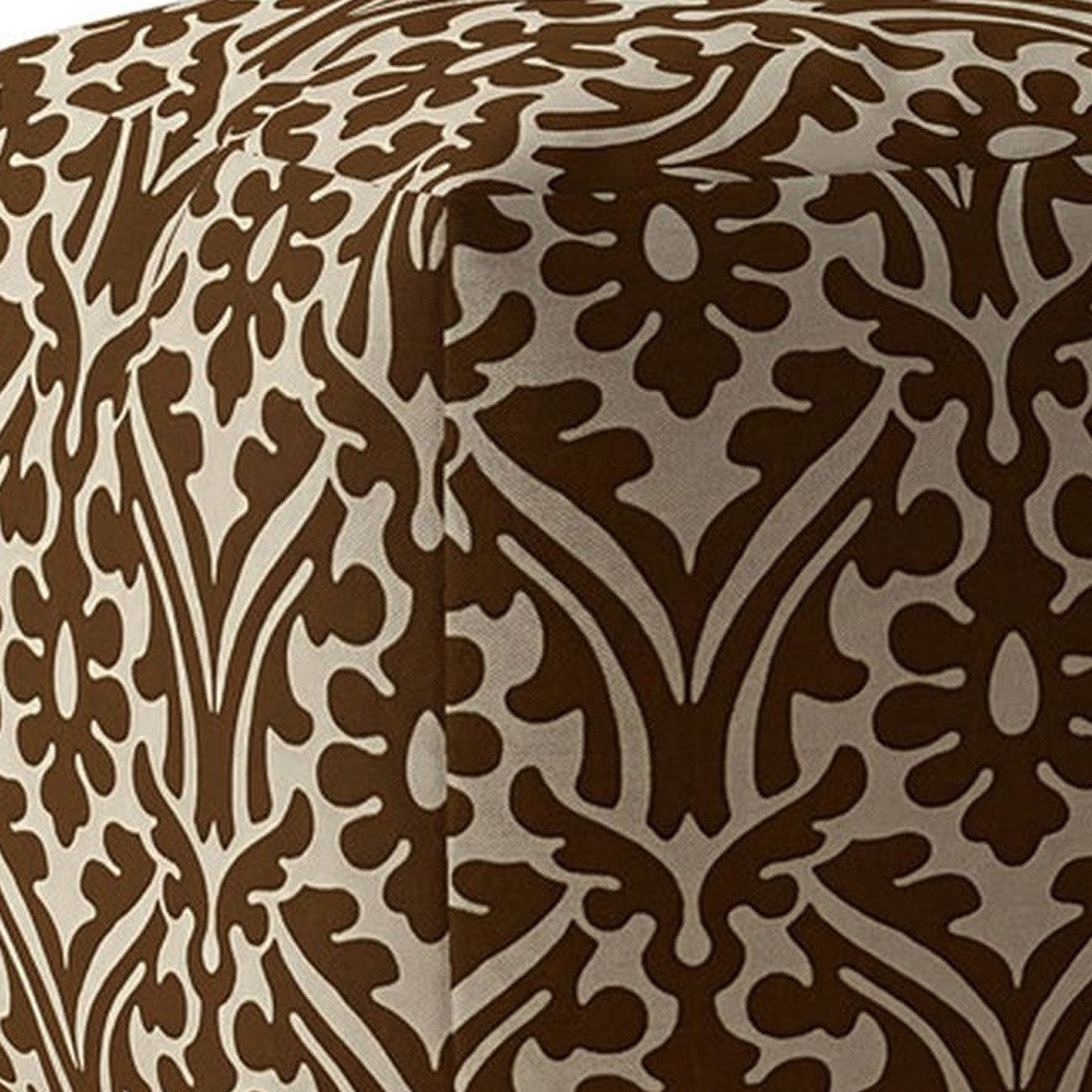 17" Brown Cotton Damask Pouf Ottoman Image 4