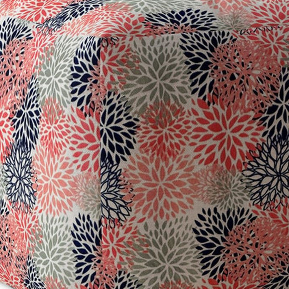 17" Coral Polyester Floral Pouf Cover Image 4