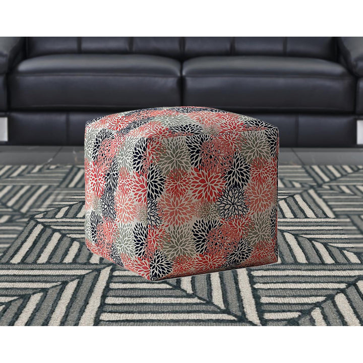 17" Coral Polyester Floral Pouf Cover Image 5